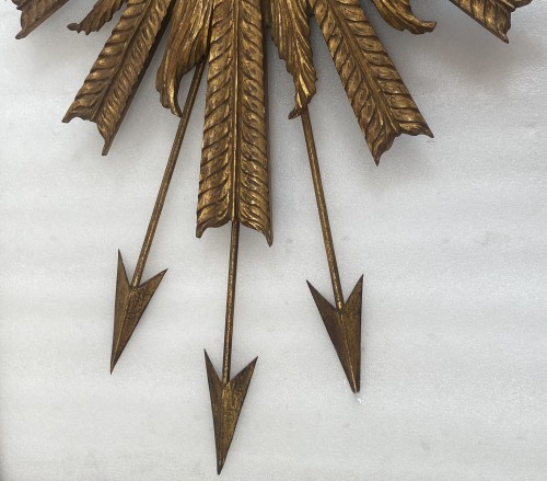 Convex Sun Mirror with Arrows Wood and Gilded Iron Circa 1950/70  - 50