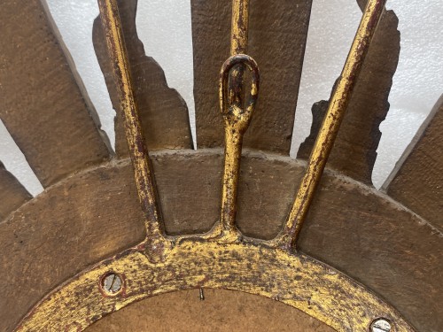 Antiquités - Convex Sun Mirror with Arrows Wood and Gilded Iron Circa 1950/70 