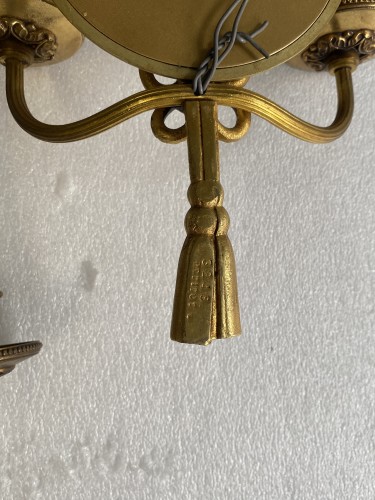 Series of 6 Gilt Bronze Wall Lights with Convex Mirror Signed Petitot 1950 - 