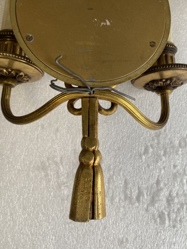 20th century - Series of 6 Gilt Bronze Wall Lights with Convex Mirror Signed Petitot 1950