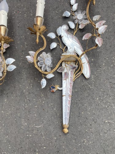 Lighting  - Maison Baguès - Pair of Parakeet Wall Lights Placed on a sheath circa 1970