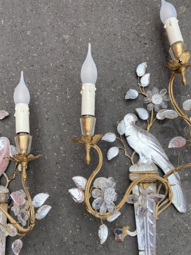 Antiquités - Maison Baguès - Pair of Parakeet Wall Lights Placed on a sheath circa 1970