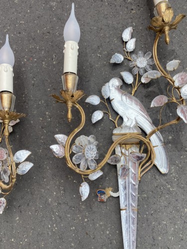Antiquités - Maison Baguès - Pair of Parakeet Wall Lights Placed on a sheath circa 1970