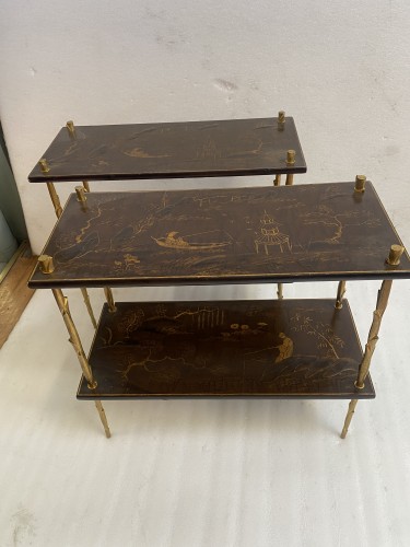 Paire De Tables Maison Baguès Ou Maison Charles DLG Agostini Décor Végétal circa 1970 - Mobilier Style Années 50-60