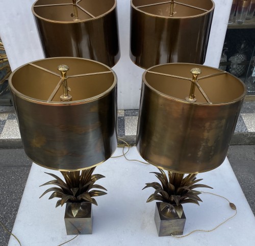 Maison Charles - Set of 4 Bronze Lamps with Lotus Flower Decor circa 1970 - Lighting Style 50