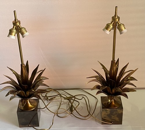 Maison Charles - Set of 4 Bronze Lamps with Lotus Flower Decor circa 1970 - 50