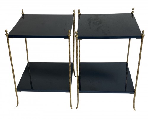 Maison Charles Tables  Gilt Bronze with Blue Lacquer Tops Signed