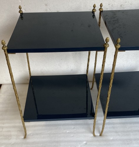 20th century - Maison Charles Tables  Gilt Bronze with Blue Lacquer Tops Signed