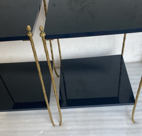 Maison Charles Tables  Gilt Bronze with Blue Lacquer Tops Signed - 50