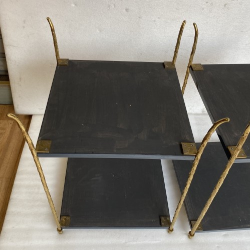 Antiquités - Maison Charles Tables  Gilt Bronze with Blue Lacquer Tops Signed