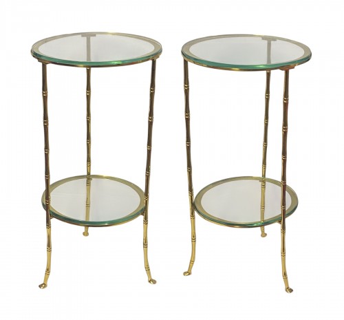 Paire de guéridons enbronze doré décor bambou - Maison Bagués vers 1970 