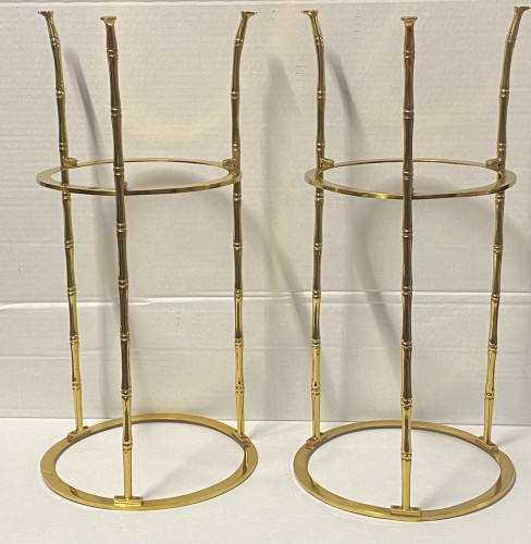 Pair Gilt Bronze Pedestal Tables Maison Bagués1970 Bamboo Decor - Furniture Style 50