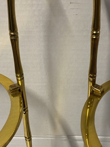 Furniture  - Pair Gilt Bronze Pedestal Tables Maison Bagués1970 Bamboo Decor