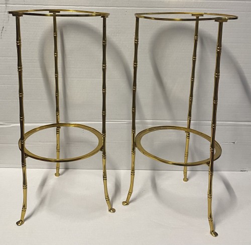 Antiquités - Pair Gilt Bronze Pedestal Tables Maison Bagués1970 Bamboo Decor