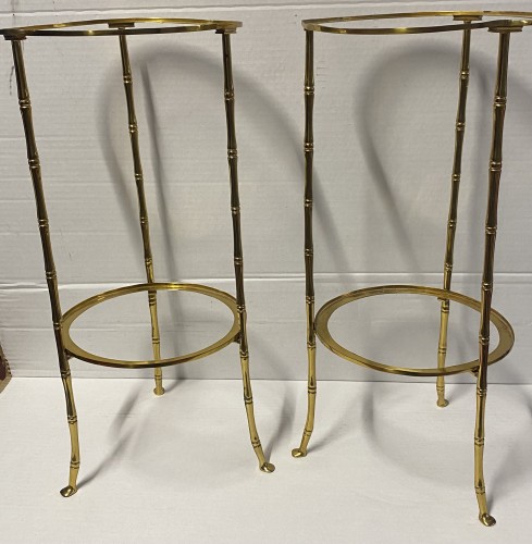 Antiquités - Pair Gilt Bronze Pedestal Tables Maison Bagués1970 Bamboo Decor