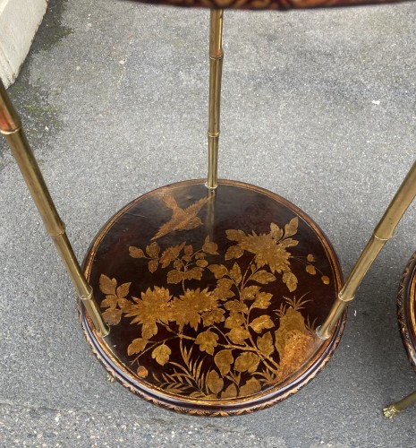 Furniture  - Pair of Maison Baguès Pedestal Tables in Gilt Bronze with Chinese Lacquer