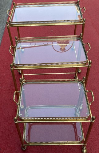 Set of 3 Rolling Nesting Tables in Gilded Bronze with Removable Trays - 50
