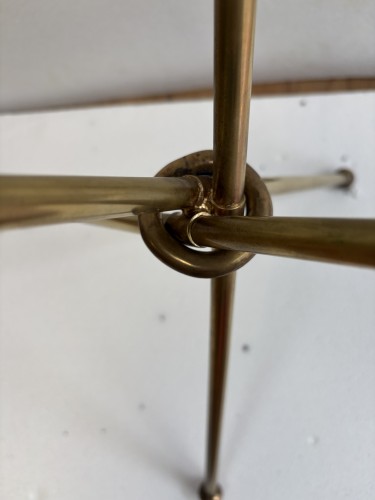 Mobilier Table & Guéridon - Paire de Guéridons Laiton Doré Style Jacques Adnet Ø 41,5 cm H 61 cm Marbre Calacatta