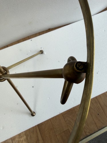 Paire de Guéridons Laiton Doré Style Jacques Adnet Ø 41,5 cm H 61 cm Marbre Calacatta - ABC Pascal