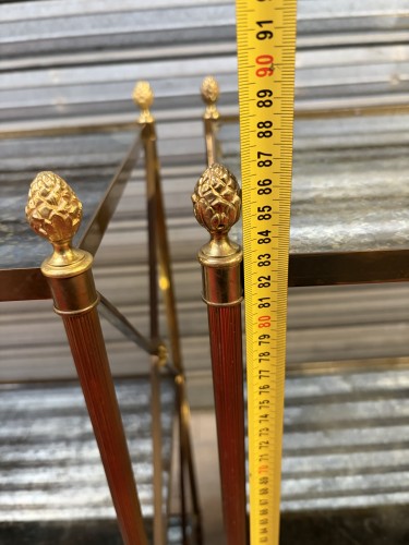 20th century - Maison Baguès - Pair Of 3-tier Brass Shelves With Aged Oxidized Mirrored 