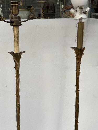 Luminaires Lampe - Maison Bagues - Deux lampadaires en bronze décor Palmier