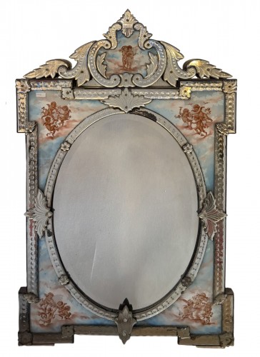 Miroir Vénitien aux 4 saisons aux 4 saisons en fixé sous verre circa 1880/1900