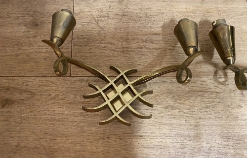 Lighting  - Pair of Art Deco Wall Sconces in Gilded Bronze