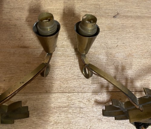 Antiquités - Pair of Art Deco Wall Sconces in Gilded Bronze