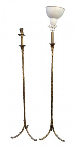 Maison Bagués - Paire de lampadaires en bronze, décor palmier circa 1970
