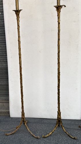 Maison Bagués - Paire de lampadaires en bronze, décor palmier circa 1970 - Luminaires Style Années 50-60
