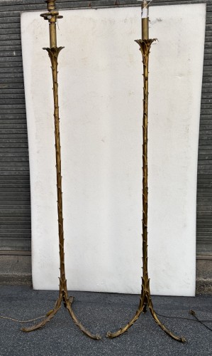 Luminaires Lampe - Maison Bagués - Paire de lampadaires en bronze, décor palmier circa 1970