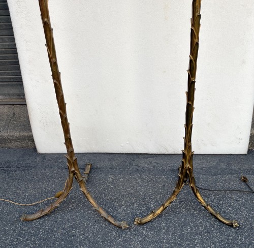Maison Bagués - Paire de lampadaires en bronze, décor palmier circa 1970 - ABC Pascal