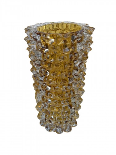 Vase « Rostrato » en cristal transparent avec une ame ambré, circa 1960