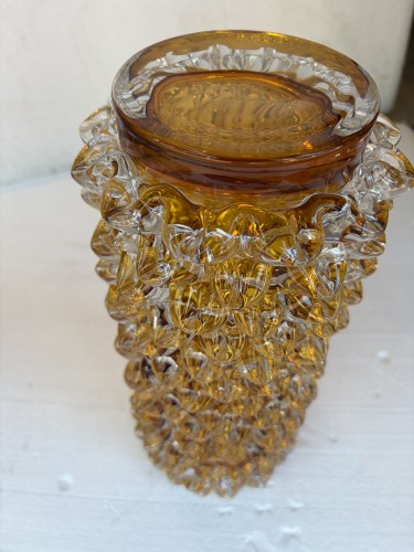 Antiquités - Vase « Rostrato » en cristal transparent avec une ame ambré, circa 1960
