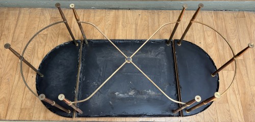 Table basse en bronze, plateaux en miroir oxydé Vieilli vers 1970 - Mobilier Style Années 50-60