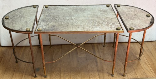Mobilier Table & Guéridon - Table basse en bronze, plateaux en miroir oxydé Vieilli vers 1970