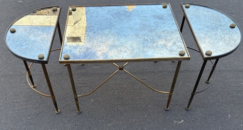 Table basse en bronze, plateaux en miroir oxydé Vieilli vers 1970 - ABC Pascal