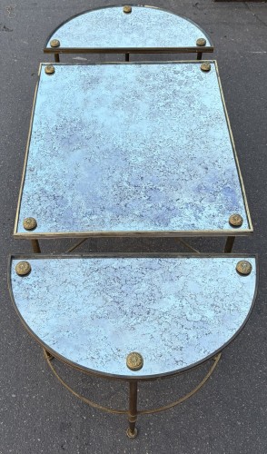 XXe siècle - Table basse en bronze, plateaux en miroir oxydé Vieilli vers 1970