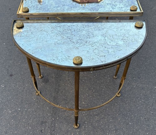 Table basse en bronze, plateaux en miroir oxydé Vieilli vers 1970 - Années 50-60