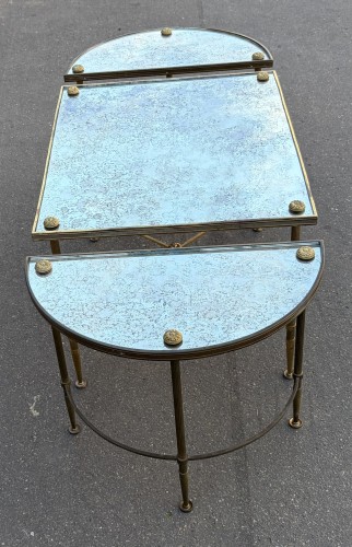 Antiquités - Table basse en bronze, plateaux en miroir oxydé Vieilli vers 1970
