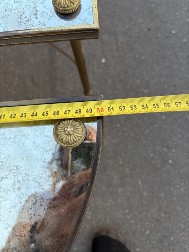 Antiquités - Table basse en bronze, plateaux en miroir oxydé Vieilli vers 1970
