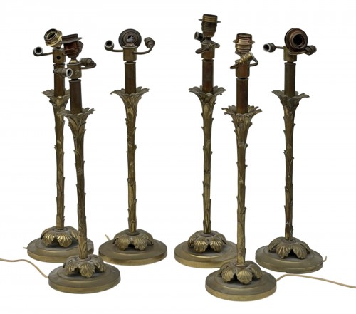 Maison Bagués - Série de 6 lampes en bronze patiné circa 1950/70