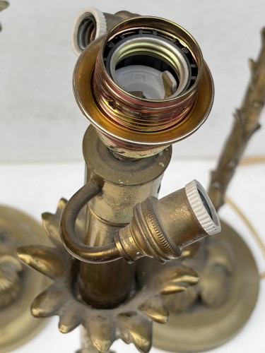 Antiquités - Maison Bagués - Série de 6 lampes en bronze patiné circa 1950/70