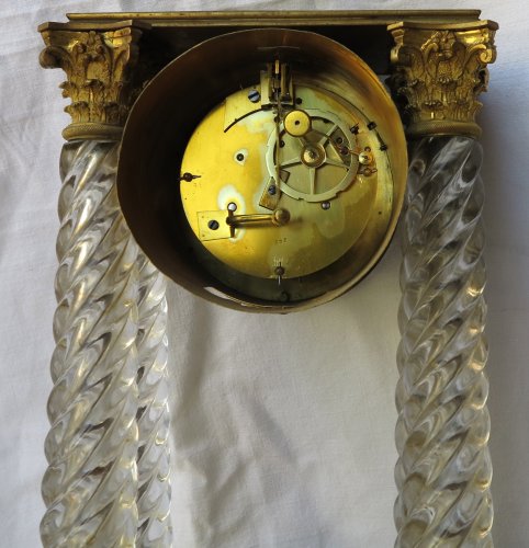 Horology  - Clock Portico Charles X Baccarat crystal and gilt bronze