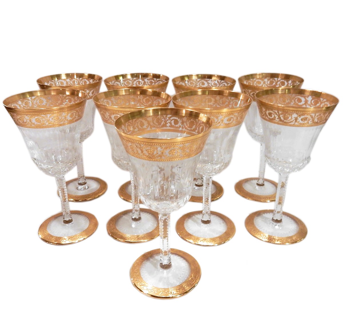 60 Saint Louis Gilt Crystal Champagne Red White Wine Water Glasses