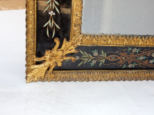 Venitian and gilted bronze mirror with pediment black color glass - Napoléon III