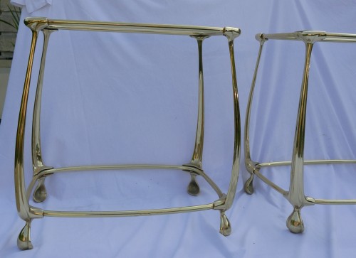 Antiquités - 1970 Pair of Gilt Bronze Tables In The Style Of Art Nouveau