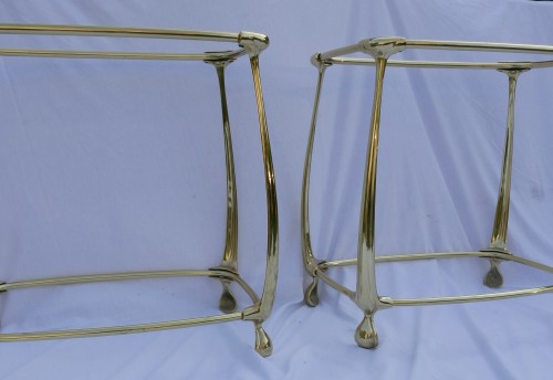 Antiquités - 1970 Pair of Gilt Bronze Tables In The Style Of Art Nouveau