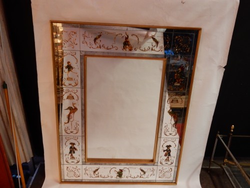 Miroir églomisé aux singes musiciens vers 1950/70 - Miroirs, Trumeaux Style Années 50-60