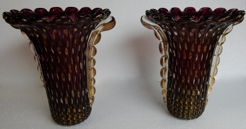 Glass & Crystal  - Pair of Murano Vases Signed Toso